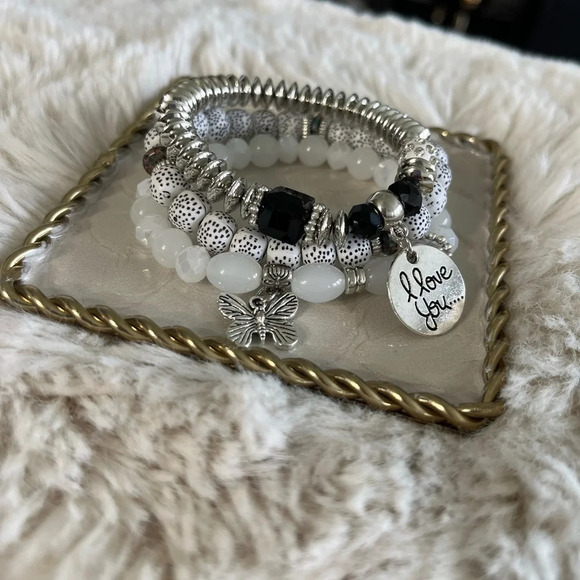 Beaded Love Stretch Charm Bracelet (3pc) NWOT - Picture 2 of 3